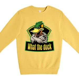 What The Duck Funny Duck Pun Funny Puns Duck Gamer Video Games Premium Crewneck Sweatshirt