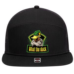 What The Duck Funny Duck Pun Funny Puns Duck Gamer Video Games 7 Panel Mesh Trucker Snapback Hat