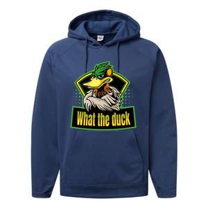 What The Duck Funny Duck Pun Funny Puns Duck Gamer Video Games Performance Fleece Hoodie