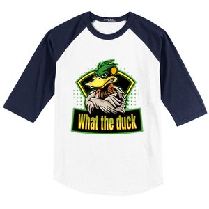 What The Duck Funny Duck Pun Funny Puns Duck Gamer Video Games Baseball Sleeve Shirt