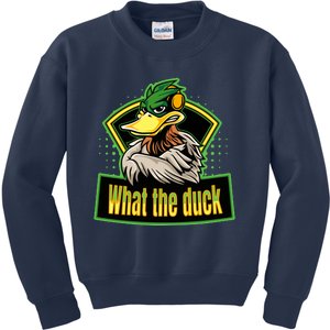 What The Duck Funny Duck Pun Funny Puns Duck Gamer Video Games Kids Sweatshirt