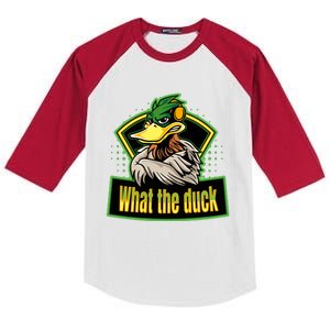 What The Duck Funny Duck Pun Funny Puns Duck Gamer Video Games Kids Colorblock Raglan Jersey