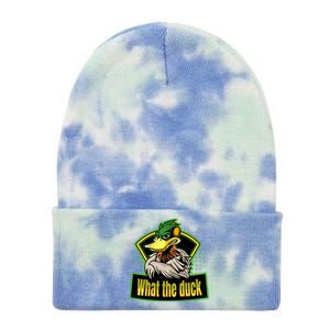 What The Duck Funny Duck Pun Funny Puns Duck Gamer Video Games Tie Dye 12in Knit Beanie