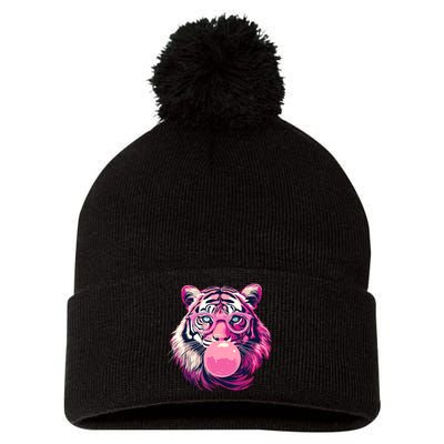 WoS Tiger Designs Tiger Face Wild Animal Cute Tiger Pom Pom 12in Knit Beanie