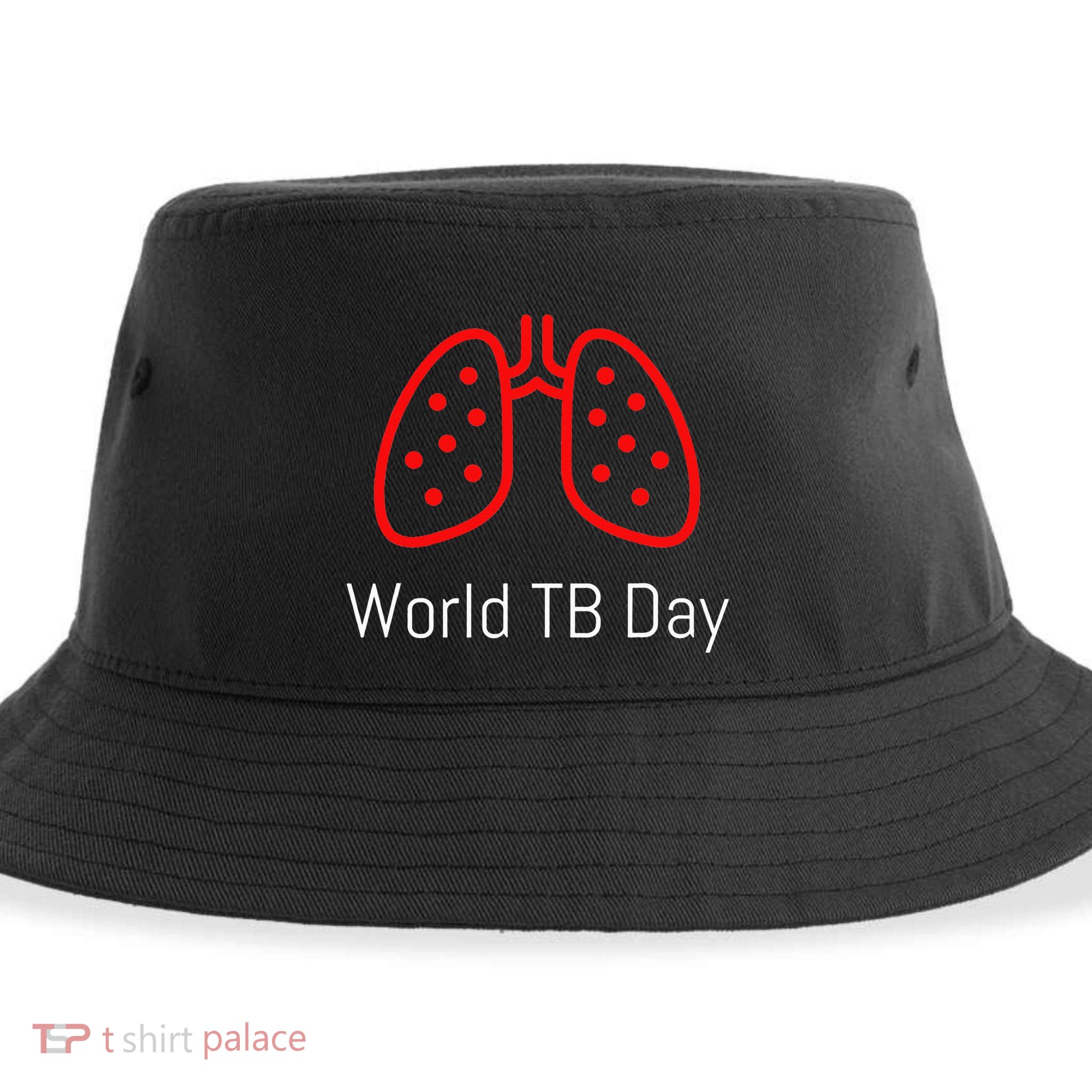 World TB Day Tuberculosis Awareness with Red Lungs Sustainable Bucket Hat