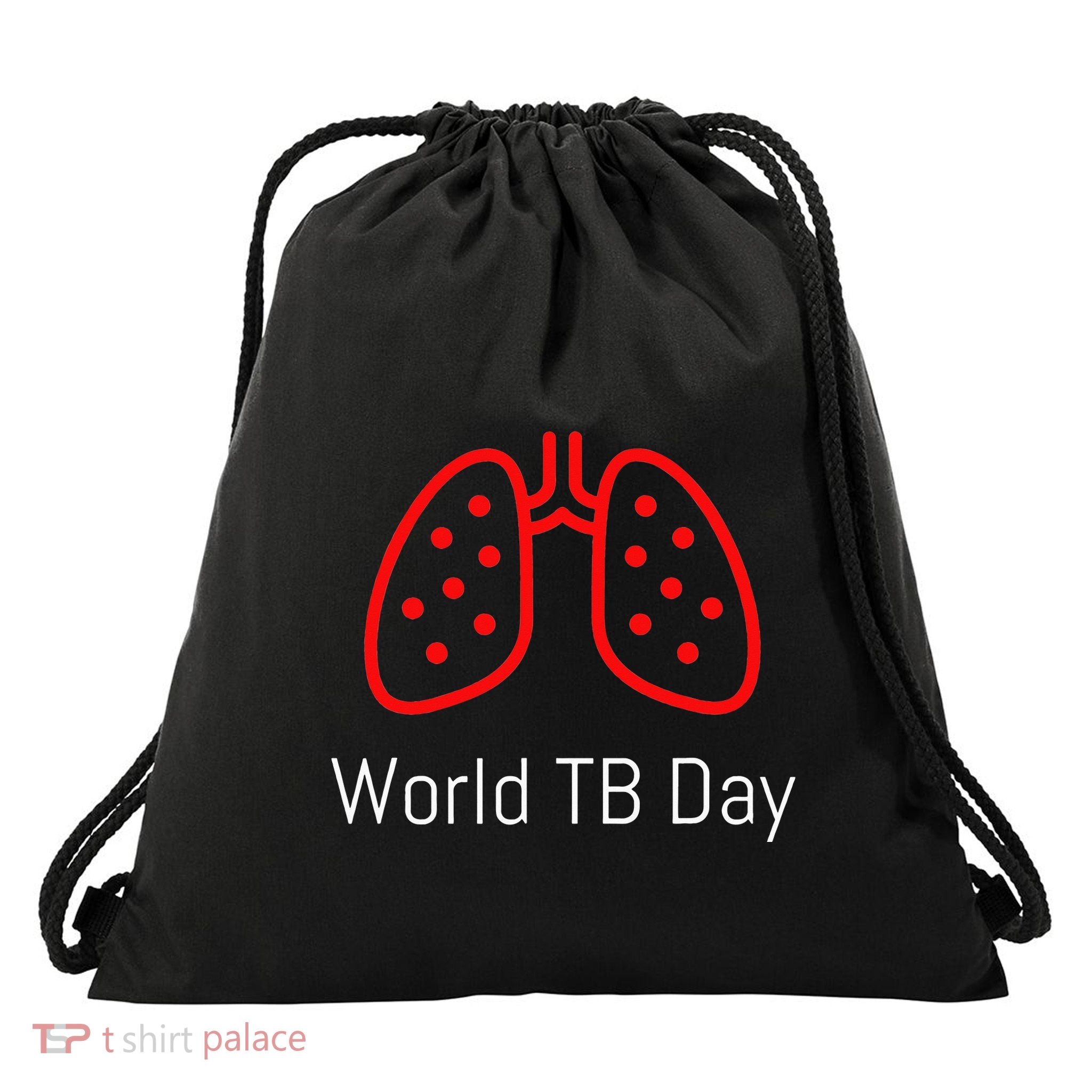 World TB Day Tuberculosis Awareness with Red Lungs Drawstring Bag
