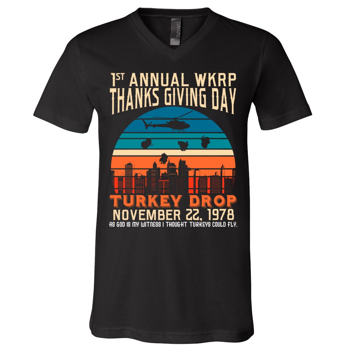 WKRP Turkey Drop 1978 V-Neck T-Shirt