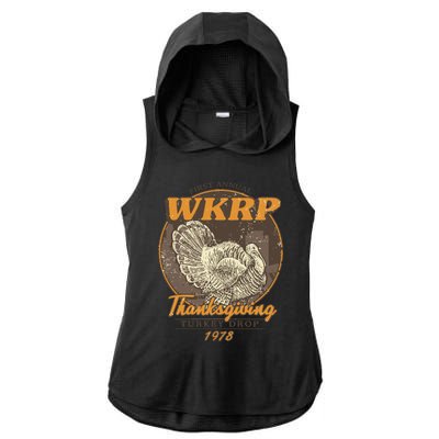 Wkrp Turkey Drop Ladies PosiCharge Tri-Blend Wicking Draft Hoodie Tank