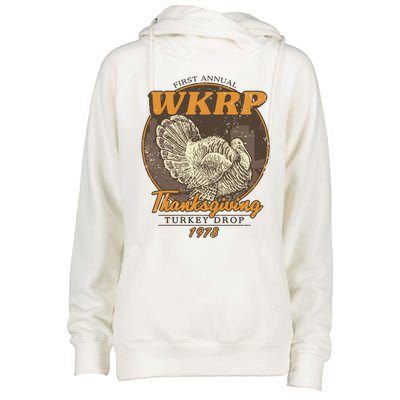 Wkrp Turkey Drop Womens Funnel Neck Pullover Hood