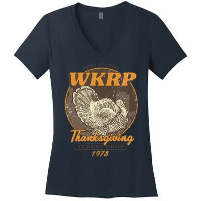 Wkrp Turkey Drop Women's V-Neck T-Shirt