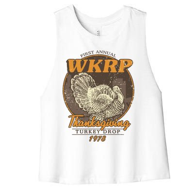 Wkrp Turkey Drop Women's Racerback Cropped Tank