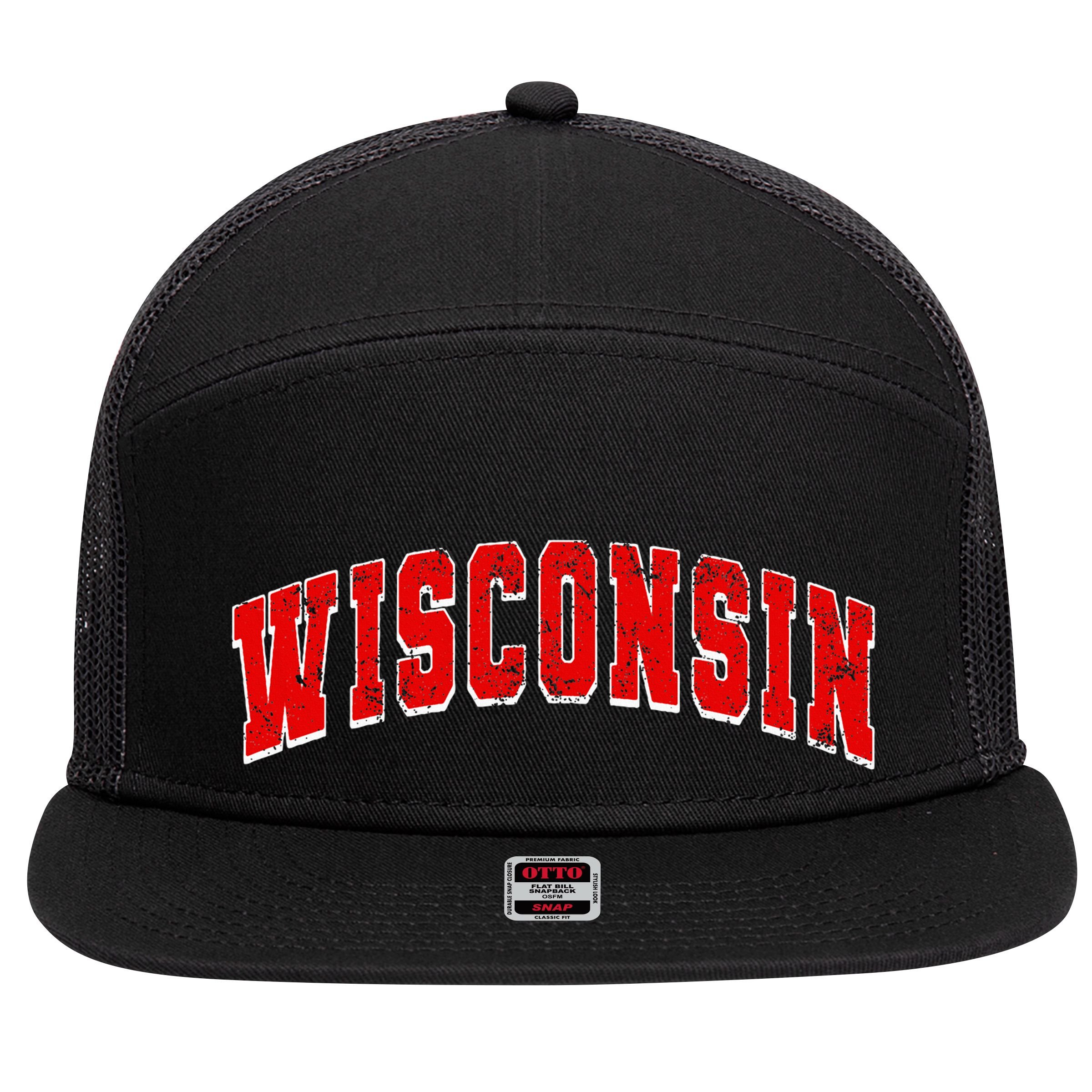 Wisconsin Throwback Design Classic 7 Panel Mesh Trucker Snapback Hat