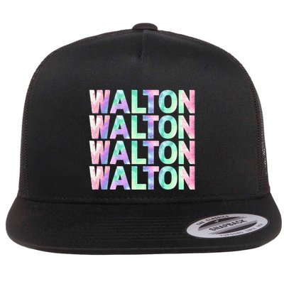 Walton Tie Dye Colorful Walton Name Repeated Flat Bill Trucker Hat