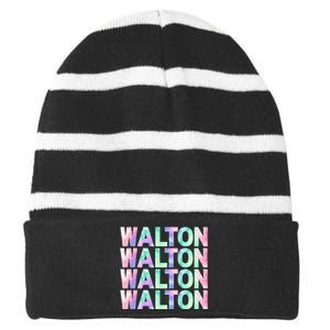 Walton Tie Dye Colorful Walton Name Repeated Striped Beanie with Solid Band