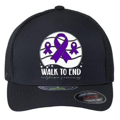 Walk To EndAlzheimer's Awareness ribbon Flexfit Unipanel Trucker Cap