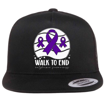 Walk To EndAlzheimer's Awareness ribbon Flat Bill Trucker Hat