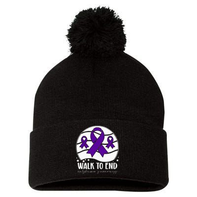 Walk To EndAlzheimer's Awareness ribbon Pom Pom 12in Knit Beanie