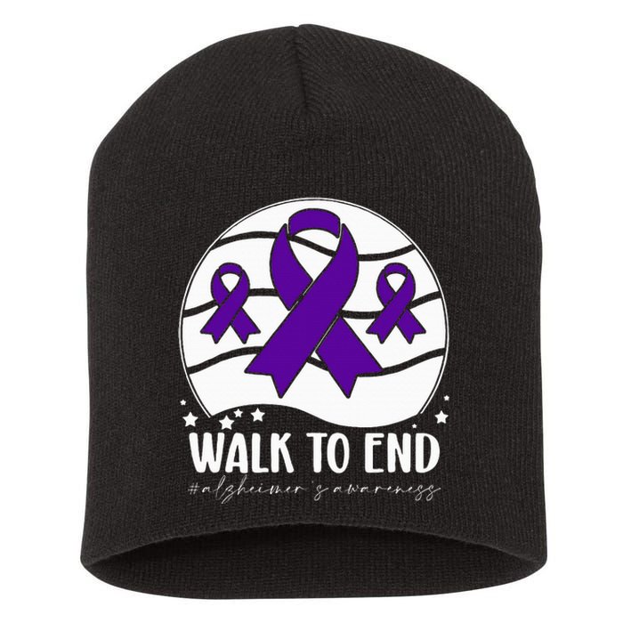 Walk To EndAlzheimer's Awareness ribbon Short Acrylic Beanie