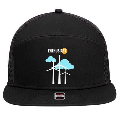 Wind Turbine Enthusiast Renewable Energy Environment 7 Panel Mesh Trucker Snapback Hat