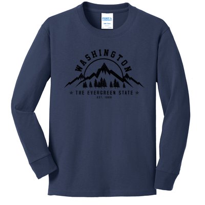 Washington The Evergreen State Nature Mountains Outdoor Gift T Kids Long Sleeve Shirt