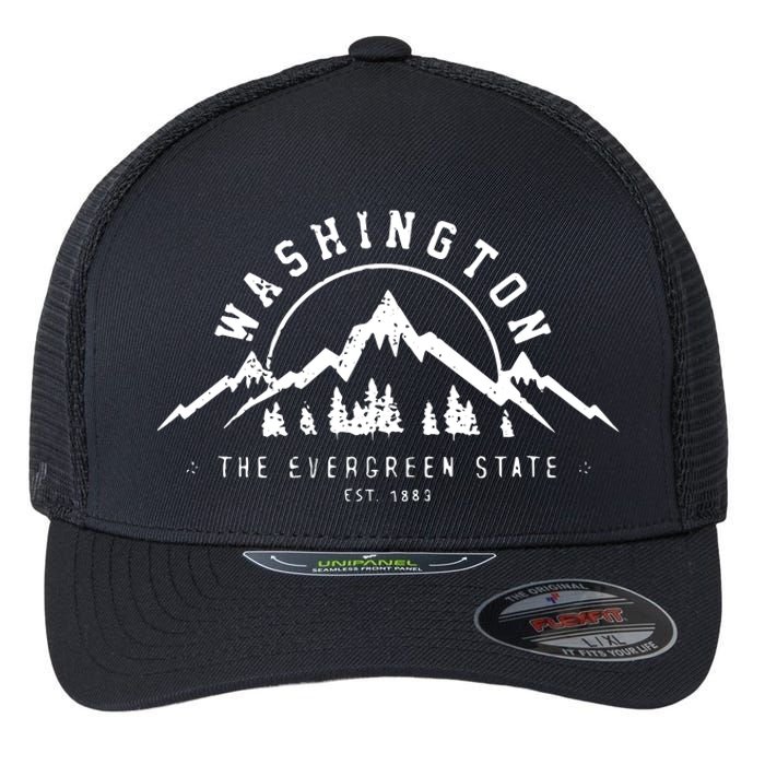 Washington The Evergreen State Nature Mountains Outdoor Gift Hoodie Flexfit Unipanel Trucker Cap