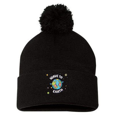 Wave To Earth Happy Earth Day Pom Pom 12in Knit Beanie
