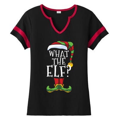 What The Elf? Family Matching Christmas Group Gift Pajama Gift Ladies Halftime Notch Neck Tee