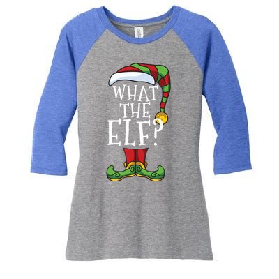 What The Elf? Family Matching Christmas Group Gift Pajama Gift Women's Tri-Blend 3/4-Sleeve Raglan Shirt