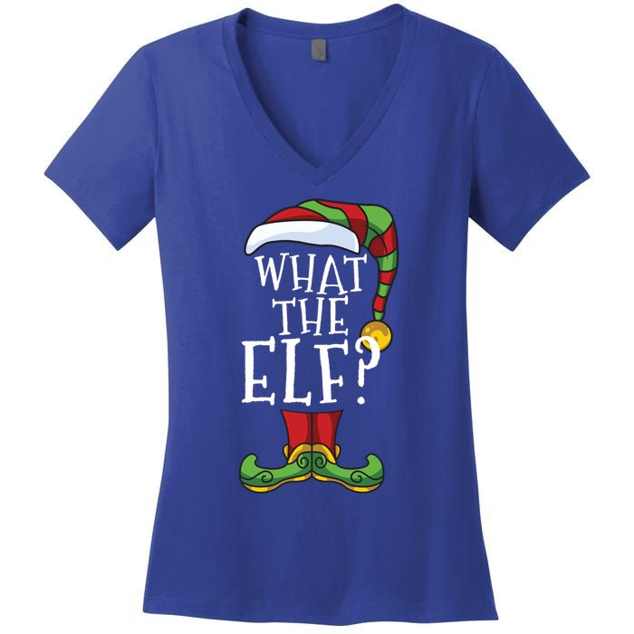 What The Elf? Family Matching Christmas Group Gift Pajama Gift Women's V-Neck T-Shirt