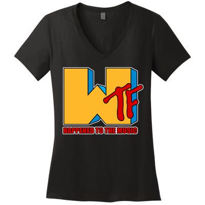 WTF Happened To The Music Funny Women's V-Neck T-Shirt