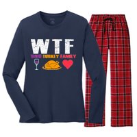 WTF Wine Turkey Family Thanksgiving  Women's Long Sleeve Flannel Pajama Set 