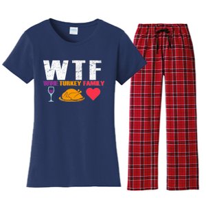 WTF Wine Turkey Family Thanksgiving  Women's Flannel Pajama Set