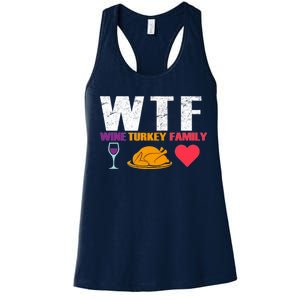 WTF Wine Turkey Family Thanksgiving  Women's Racerback Tank