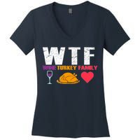 WTF Wine Turkey Family Thanksgiving  Women's V-Neck T-Shirt