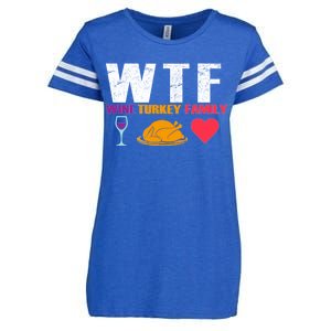 WTF Wine Turkey Family Thanksgiving  Enza Ladies Jersey Football T-Shirt