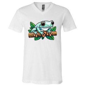 Whites Tree Frog Lover Australian Green Tree Frog V-Neck T-Shirt