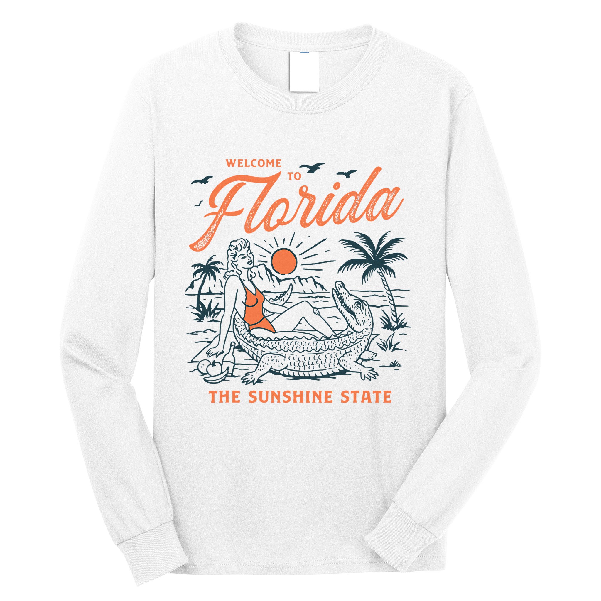Welcome To Florida Funny Vintage Gator Beach Sunshine State Long Sleeve Shirt