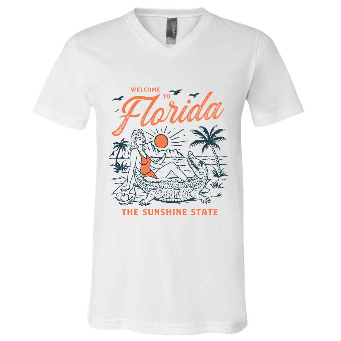 Welcome To Florida Funny Vintage Gator Beach Sunshine State V-Neck T-Shirt