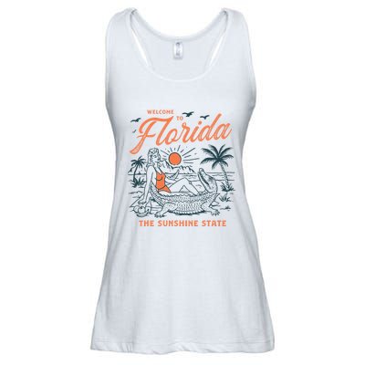Welcome To Florida Funny Vintage Gator Beach Sunshine State Ladies Essential Flowy Tank