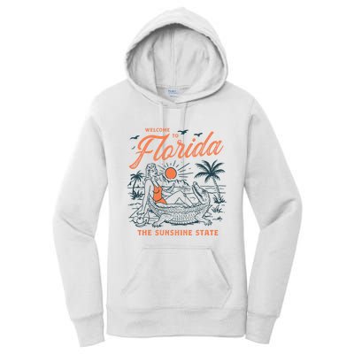 Welcome To Florida Funny Vintage Gator Beach Sunshine State Women's Pullover Hoodie