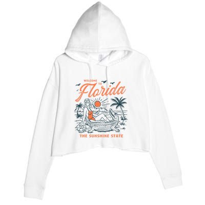 Welcome To Florida Funny Vintage Gator Beach Sunshine State Crop Fleece Hoodie