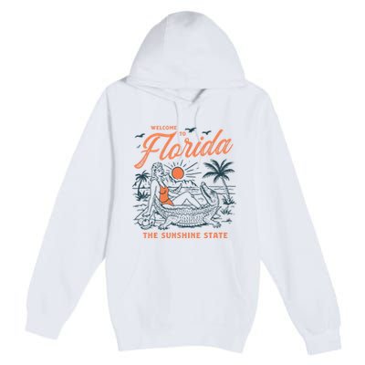 Welcome To Florida Funny Vintage Gator Beach Sunshine State Premium Pullover Hoodie
