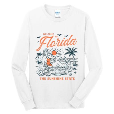 Welcome To Florida Funny Vintage Gator Beach Sunshine State Tall Long Sleeve T-Shirt