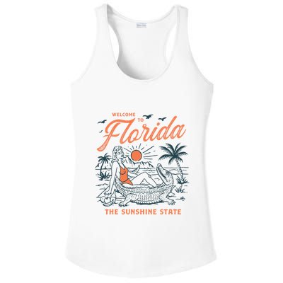 Welcome To Florida Funny Vintage Gator Beach Sunshine State Ladies PosiCharge Competitor Racerback Tank