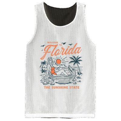 Welcome To Florida Funny Vintage Gator Beach Sunshine State Mesh Reversible Basketball Jersey Tank