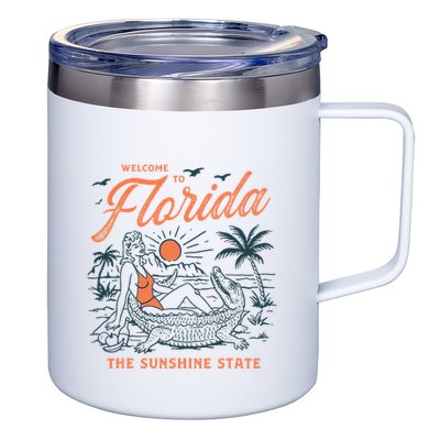 Welcome To Florida Funny Vintage Gator Beach Sunshine State 12oz Stainless Steel Coffee Mug