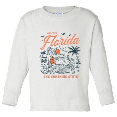 Welcome To Florida Funny Vintage Gator Beach Sunshine State Toddler Long Sleeve Shirt