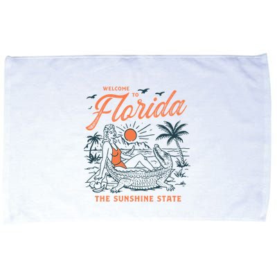 Welcome To Florida Funny Vintage Gator Beach Sunshine State Microfiber Hand Towel