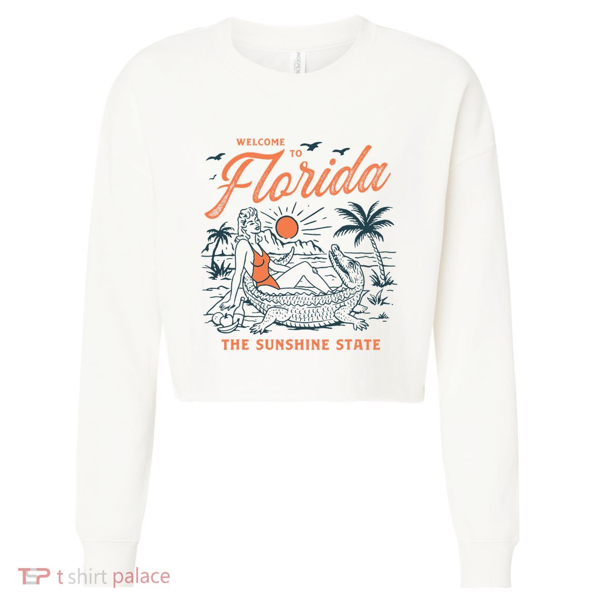 Welcome To Florida Funny Vintage Gator Beach Sunshine State Cropped Pullover Crew