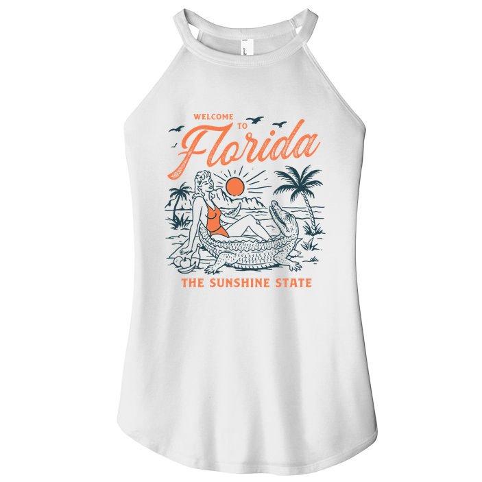 Welcome To Florida Funny Vintage Gator Beach Sunshine State Women's Perfect Tri Rocker Tank